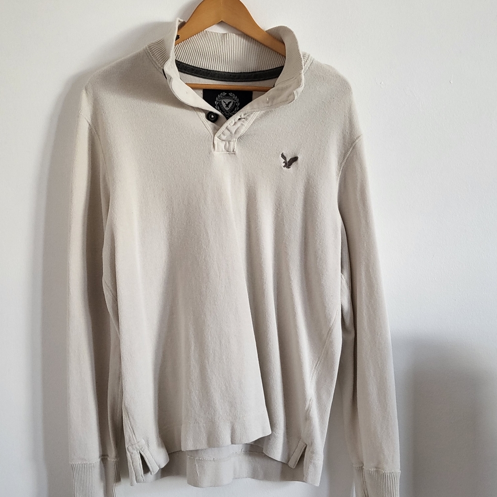 American Eagle cream L cozy henley sweater